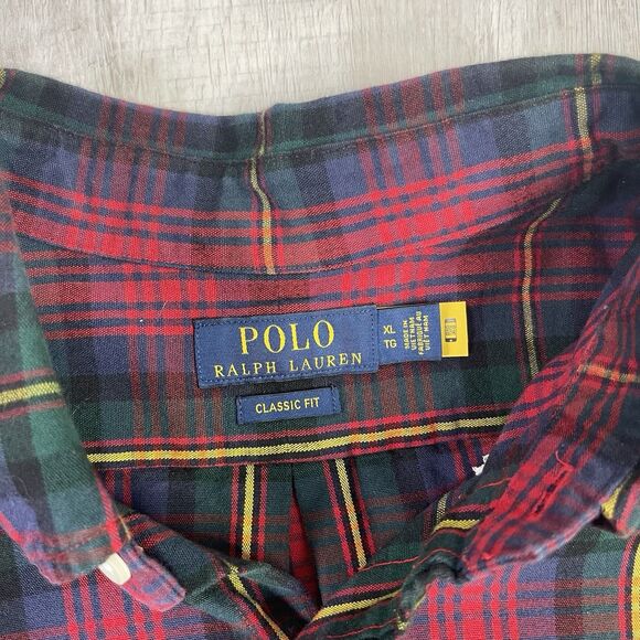 Polo Ralph Lauren Button Down Shirt Mens XL Red Blue Plaid Canvas 100% Cotton O - Picture 5 of 9